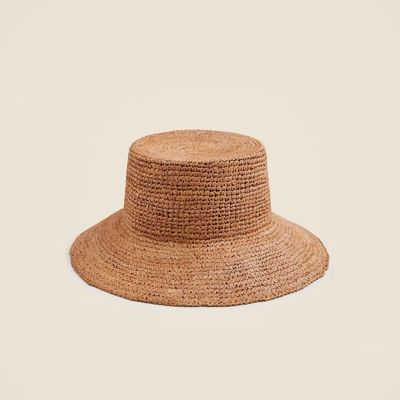 NWT J Crew Wide-Brim Raffia Bucket Hat Natural Straw main image 4